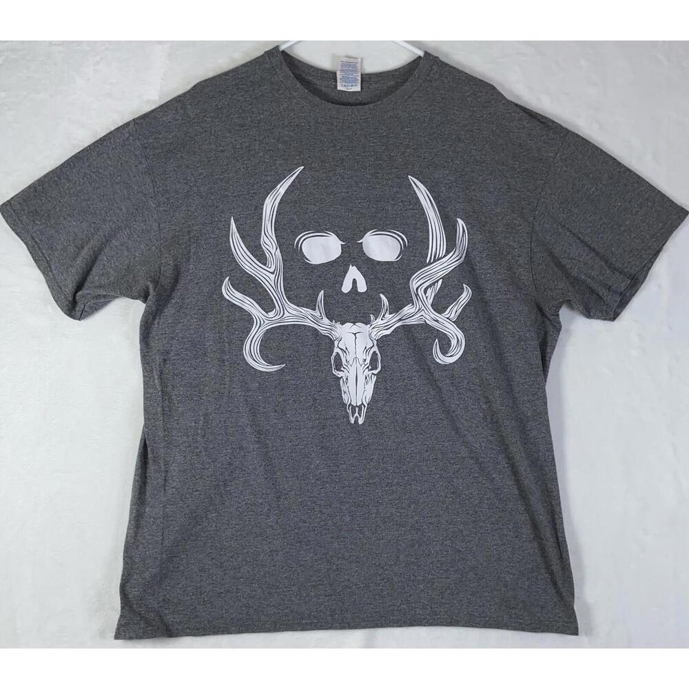 Men's Vintage Deer Skull Grey T-shirt Rack Size XL Hunting Outdoors VTG Rare EUC